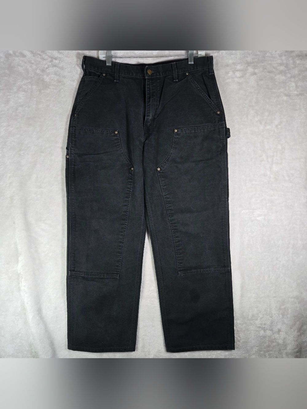 Carhartt Double Knee Carpenter Jeans Mens Size 34x30 Loose Fit Black Denim